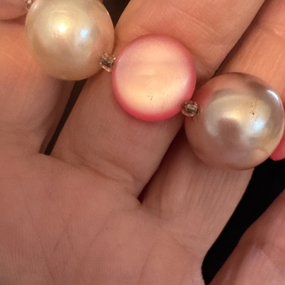 Vintage Japan stamped 2 strand pink and white pearls with moon glow discs - Picture 7 of 7